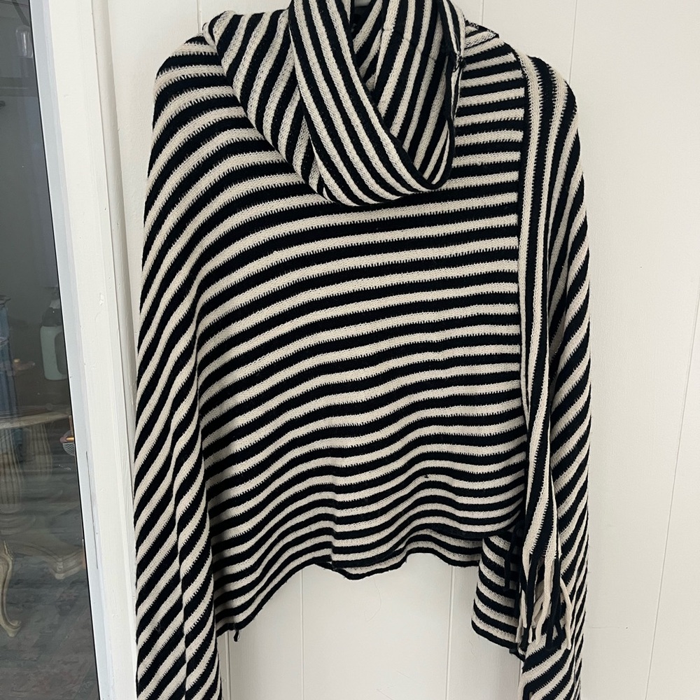 Elegant Black and White Striped Women's Turtleneck Sweater